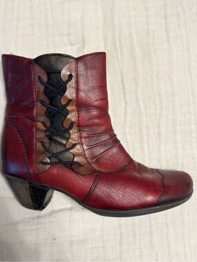 Remonte D8789 Burgundy Leather Corset Lace Ankle Boots EU 36